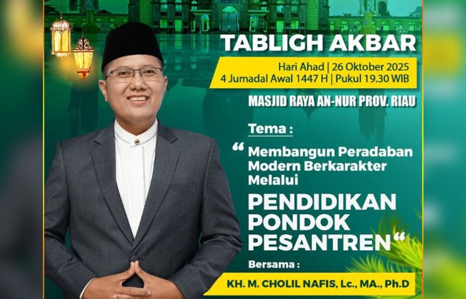 Tabligh Akbar Hari Santri di Masjid Raya An-Nur, KH. Cholil Nafis Bahas Peran Pesantren Bangun Peradaban