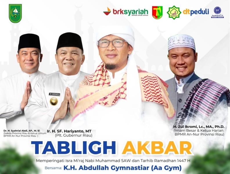Masjid Raya An-Nur Riau Gelar Tabligh Akbar Isra’ Mi’raj dan Sambut Ramadhan Bersama Aa Gym